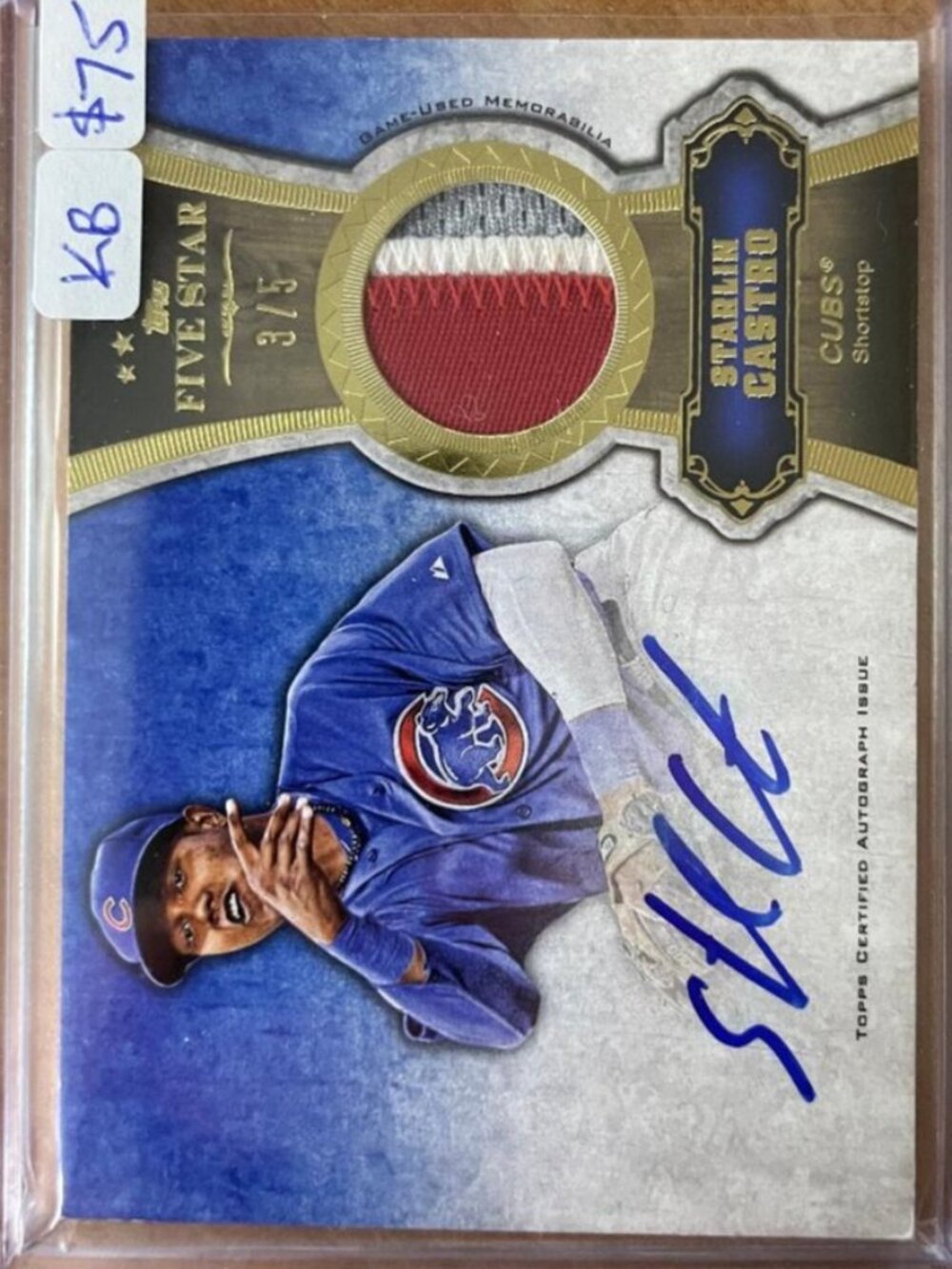 2012 Topps Five Star Patch Autographs #SC Starlin Castro #'d 3/5 Chicago Cubs